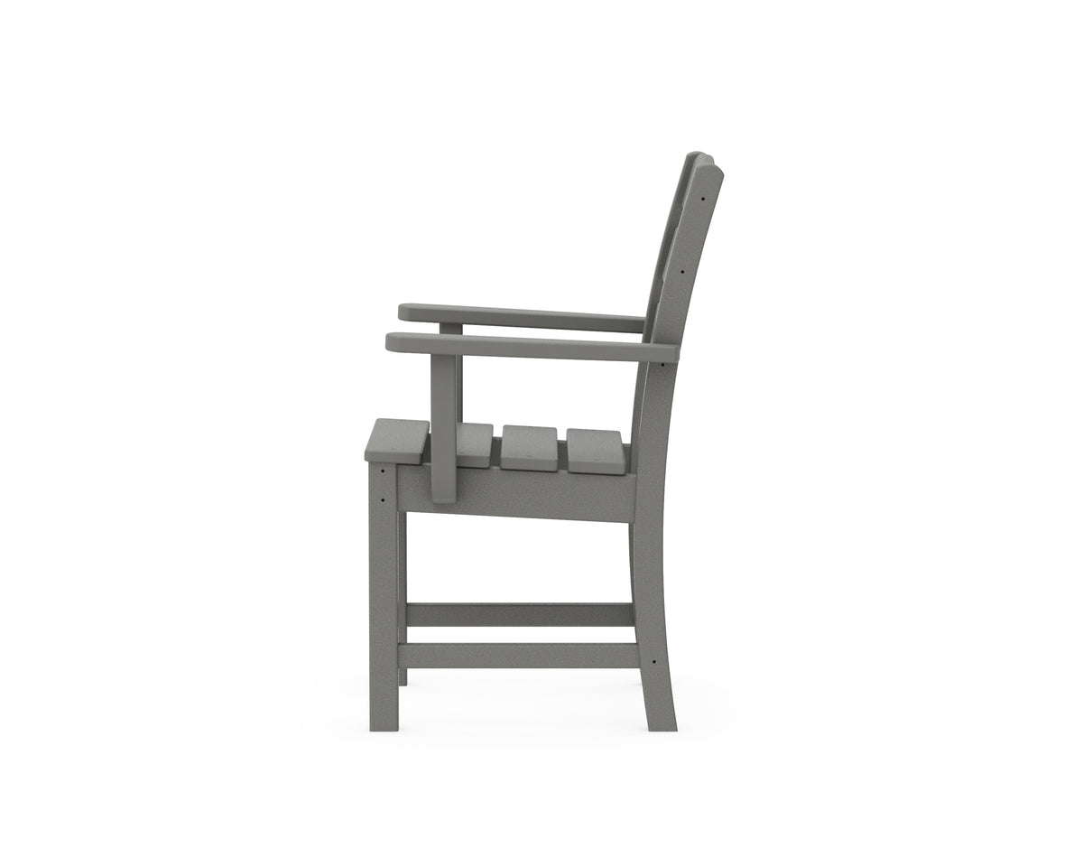 Second angled view of the POLYWOOD Lakeside Dining Arm Chair in Slate Grey