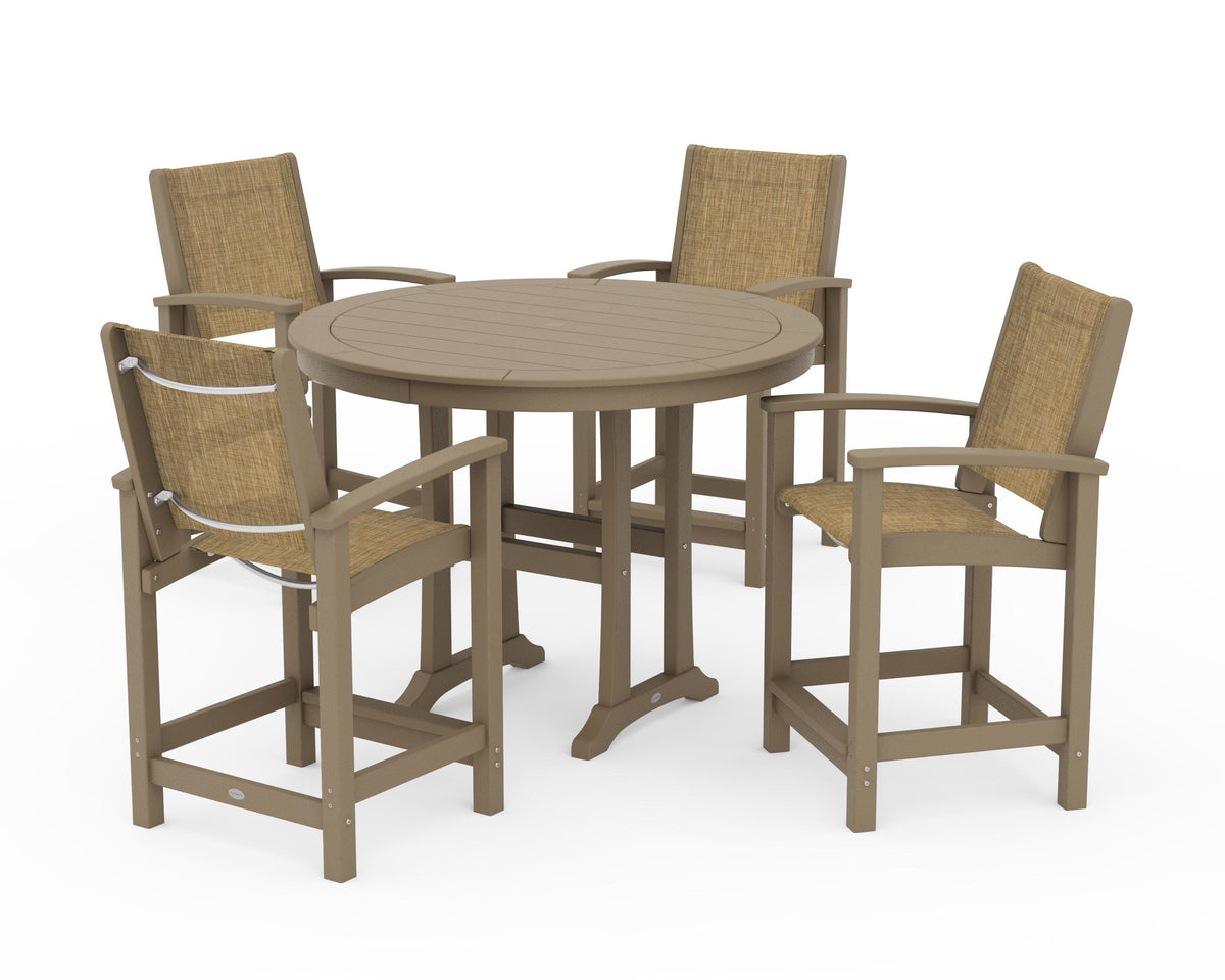 POLYWOOD Coastal 5-Piece Counter Set in Vintage Sahara / Burlap