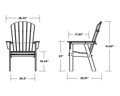 POLYWOOD Nautical Curveback Adirondack Dining Chair dimension drawing with width, depth and height measurements
