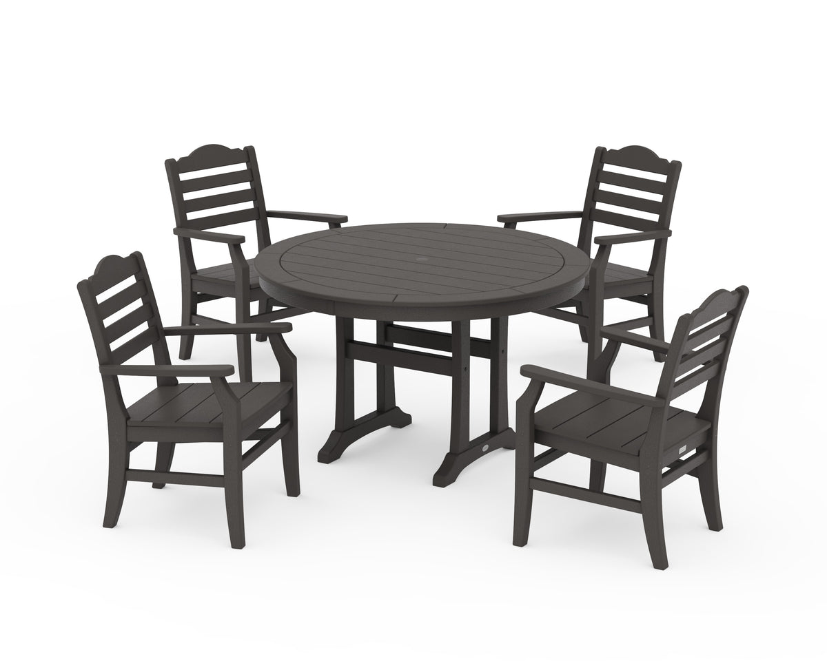 POLYWOOD Savannah 5-Piece Round Dining Set with Trestle Legs in Vintage Coffee