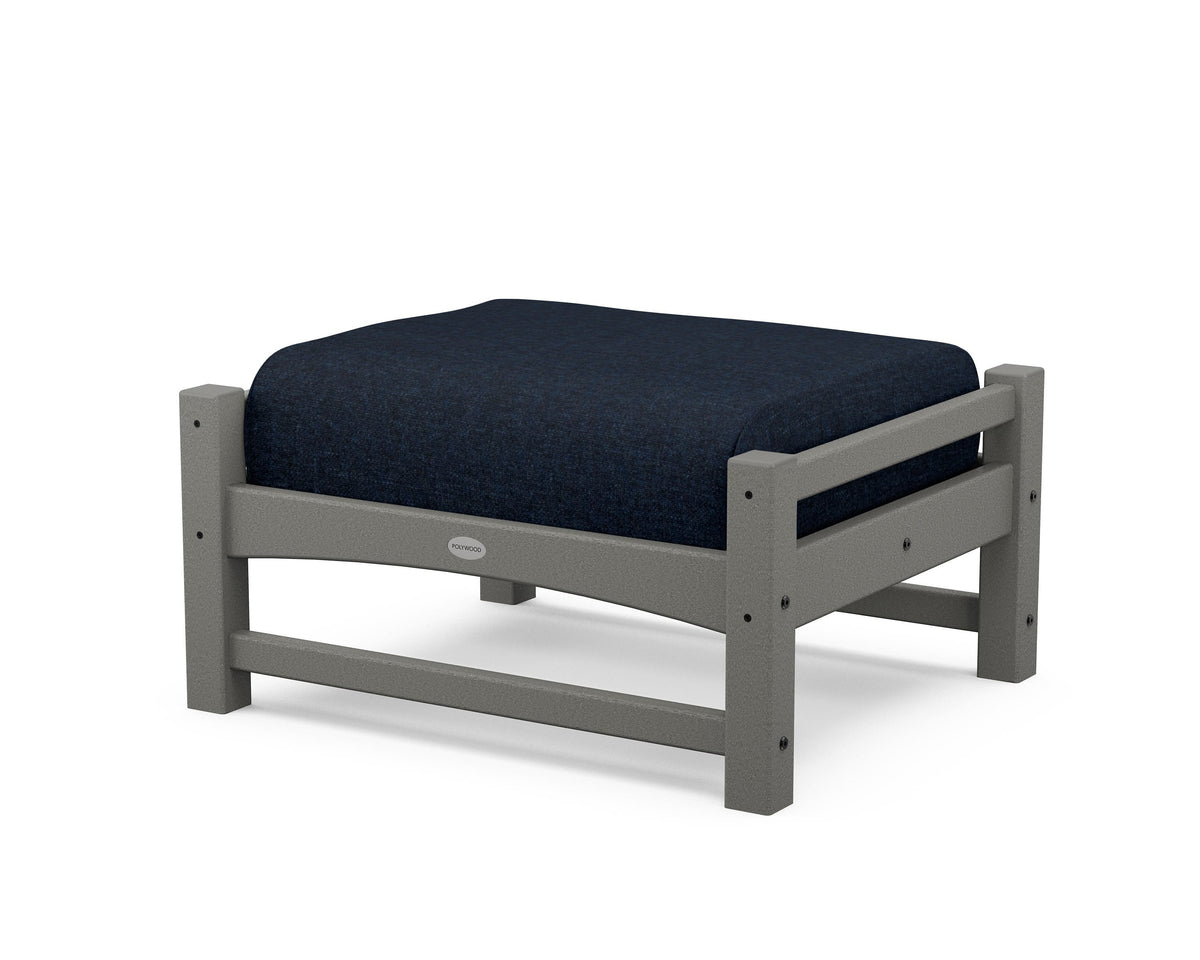 POLYWOOD Club Ottoman in Slate Grey / Marine Indigo