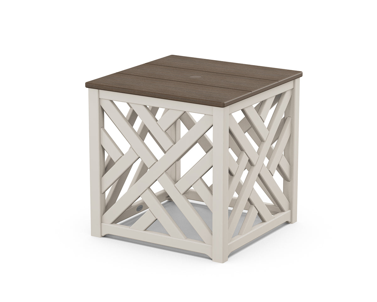 POLYWOOD Chippendale Umbrella Stand Accent Table in Sand / Kona