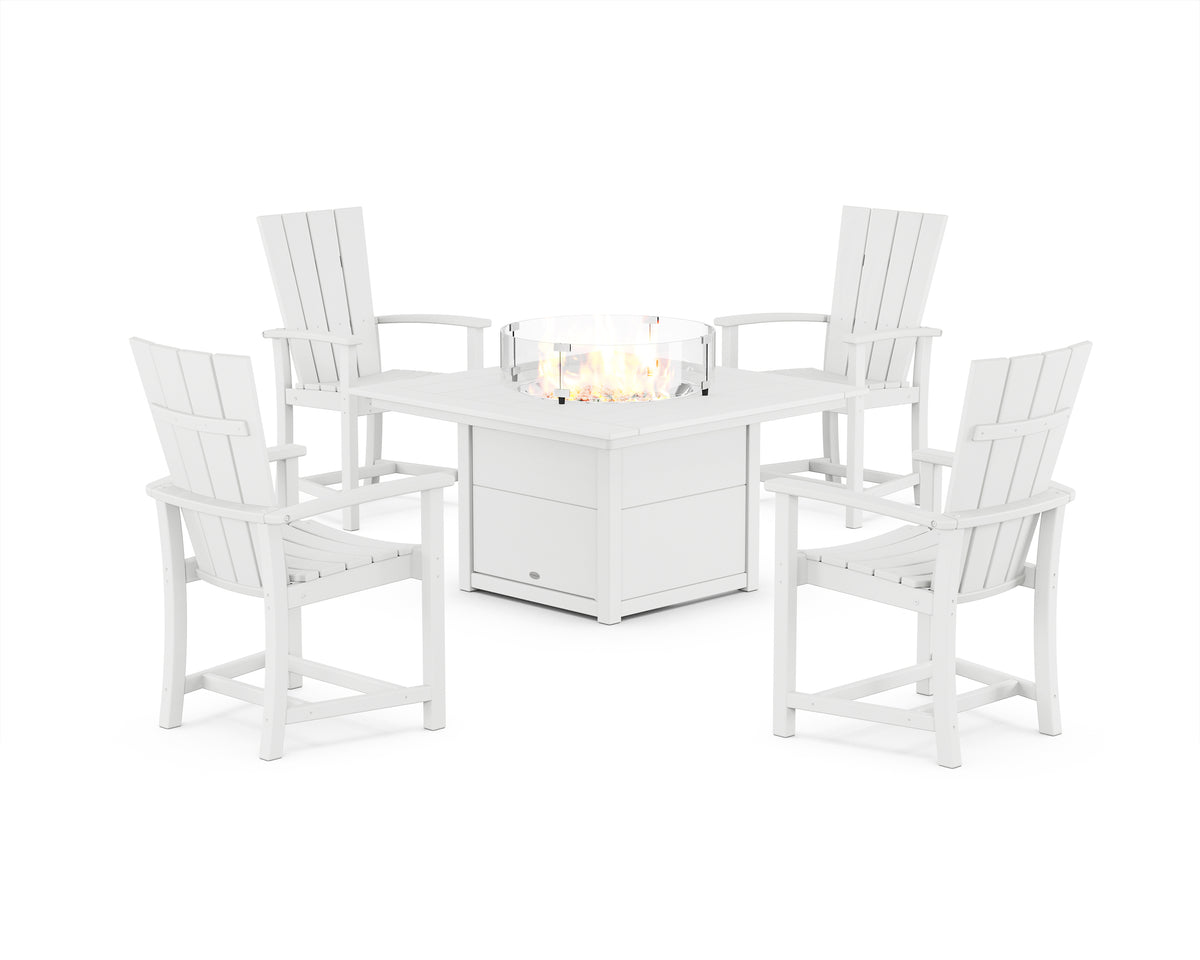 POLYWOOD Quattro 4-Piece Upright Adirondack Conversation Set with Fire Pit Table in White