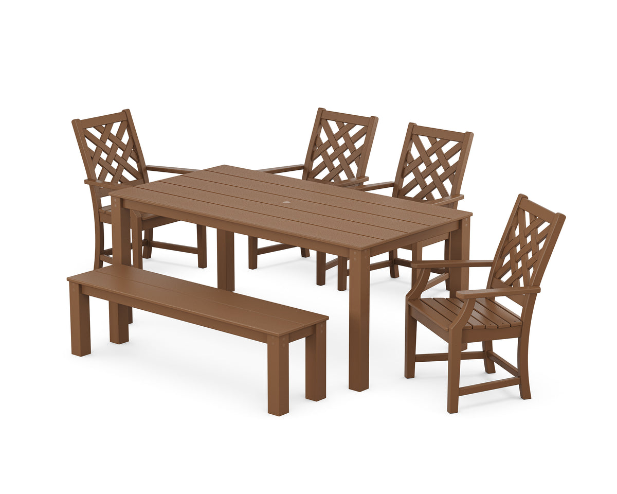 POLYWOOD Wovendale 6-Piece Parsons Dining Set with Bench in Teak