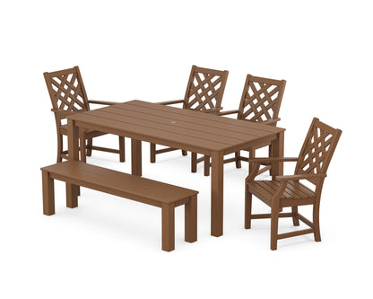 POLYWOOD Wovendale 6-Piece Parsons Dining Set with Bench in Teak