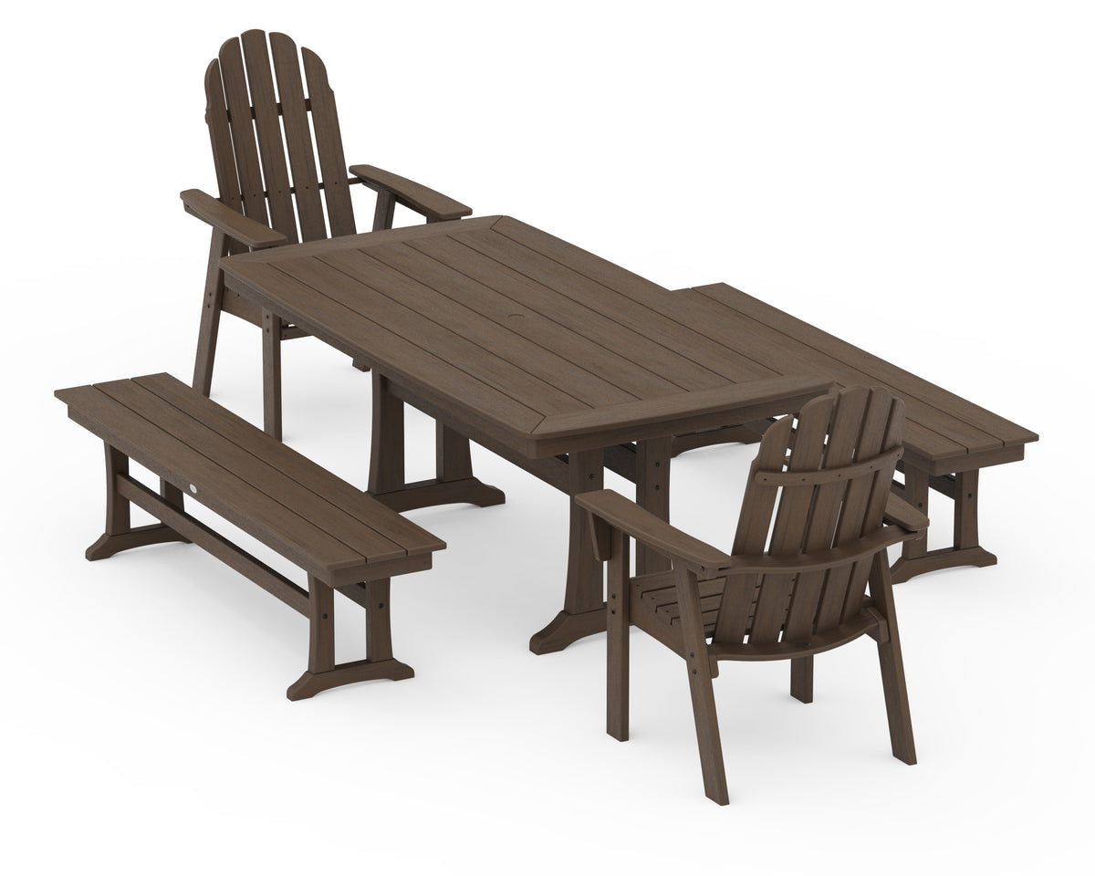 POLYWOOD Vineyard Adirondack 5-Piece Dining Set with Trestle Legs - 38" x 73" Table in Kona
