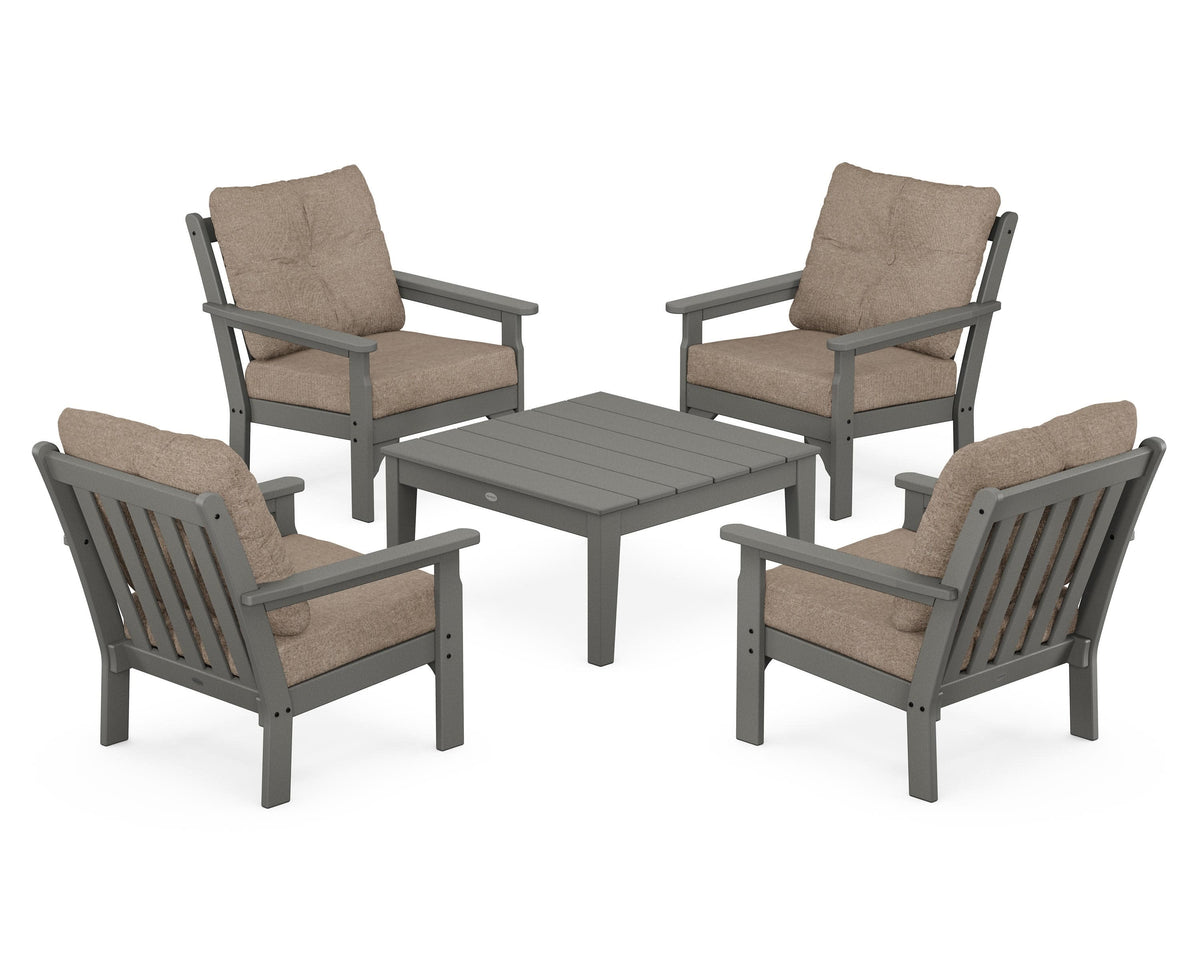 POLYWOOD Vineyard 5-Piece Deep Seating Conversation Set in Slate Grey / Spiced Burlap