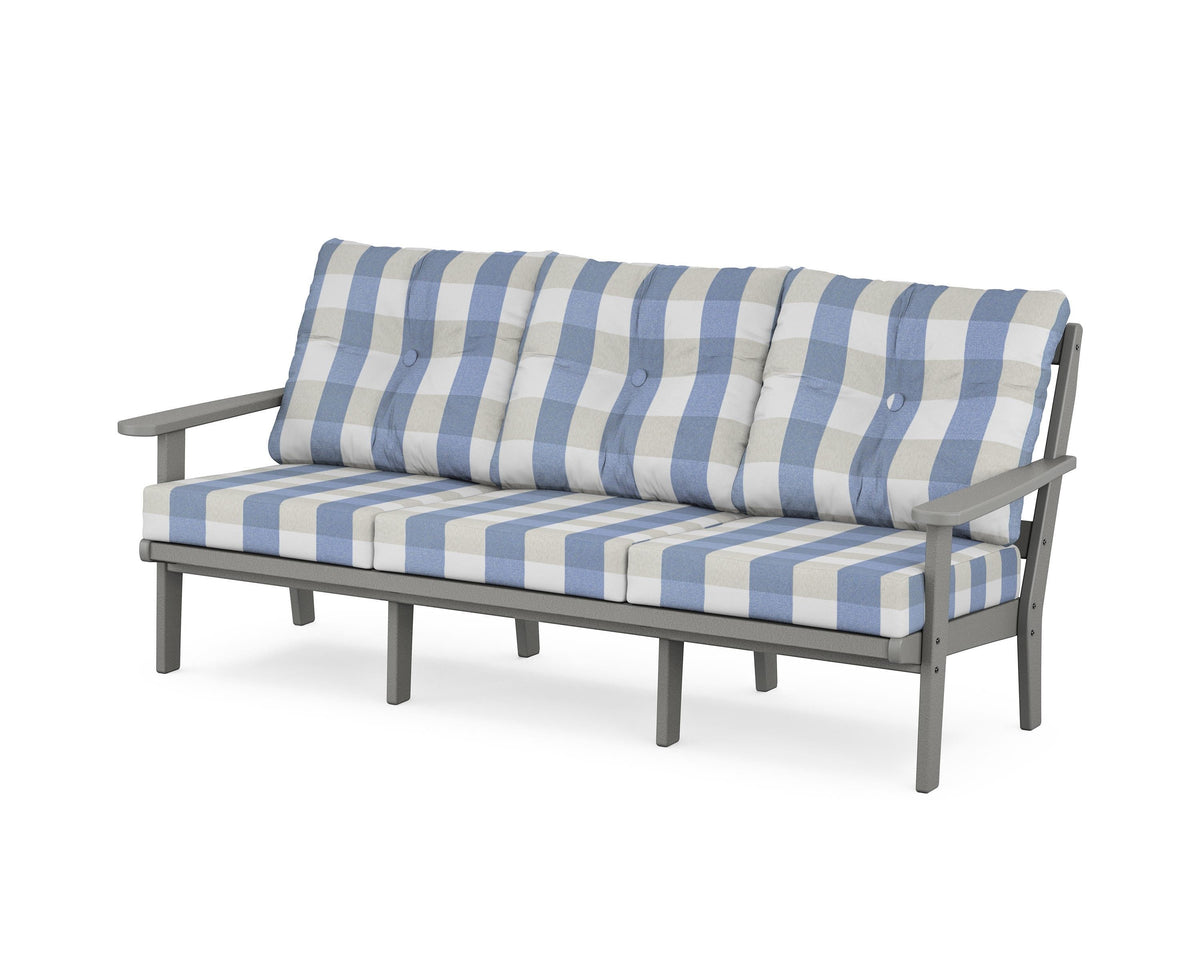 POLYWOOD Mission Deep Seating Sofa in Slate Grey / Buffalo Plaid Sky Blue