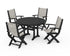 POLYWOOD Coastal Folding Chair 5-Piece Round Dining Set with Trestle Legs in Black / Birch