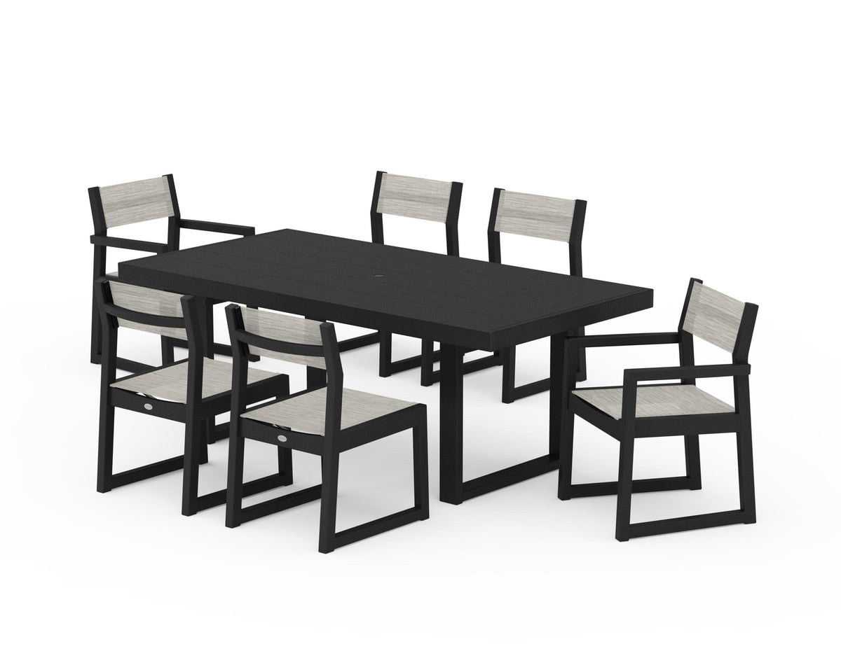 POLYWOOD EDGE Sling 7-Piece Dining Set in Black / Birch