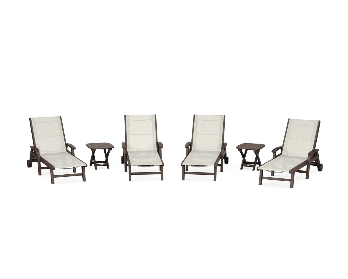 POLYWOOD Coastal Chaise 6-Piece Set with Wheels in Mahogany / Parchment