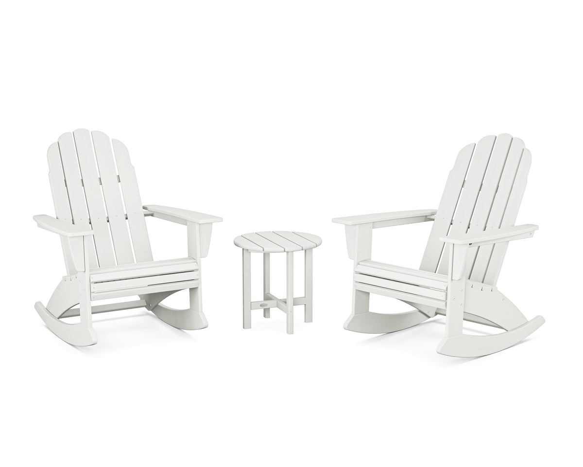 POLYWOOD Vineyard Curveback 3-Piece Adirondack Rocking Chair Set in Vintage White