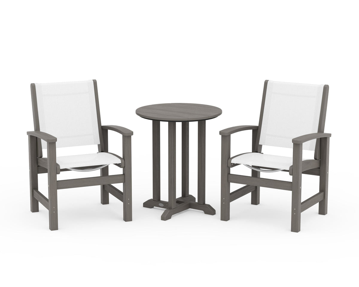 POLYWOOD Coastal 3-Piece Round Bistro Dining Set in Driftwood / White