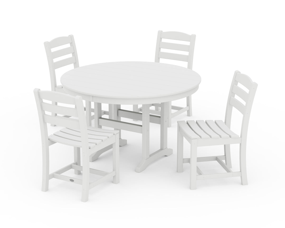 POLYWOOD La Casa Café Side Chair 5-Piece Round Farmhouse Dining Set in White