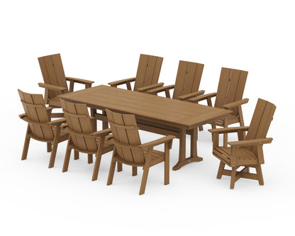 POLYWOOD Modern Curveback Adirondack Swivel 9-Piece Farmhouse Dining Set with Trestle Legs in Natural