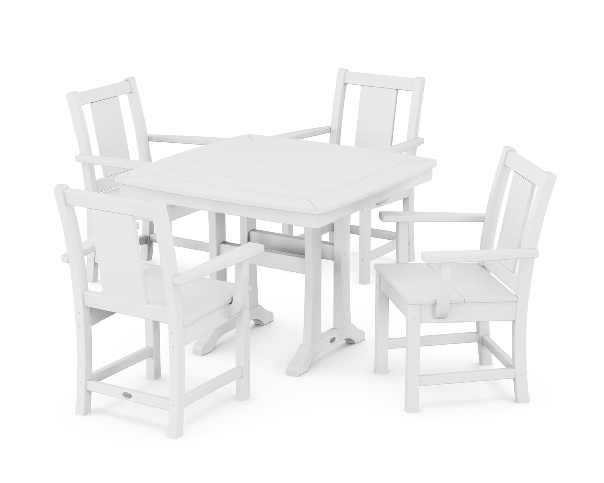 POLYWOOD Prairie 5-Piece Dining Set with Trestle Legs in White