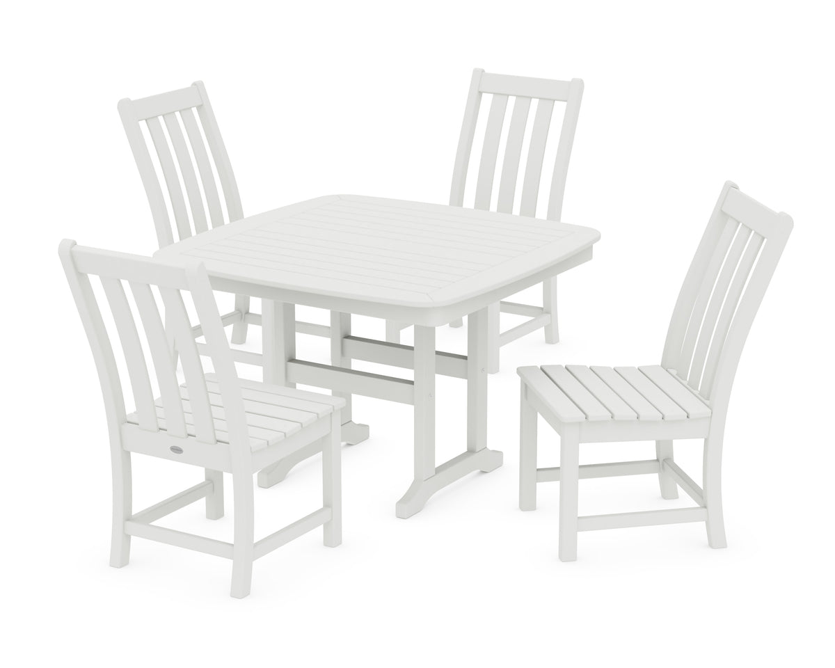 POLYWOOD Vineyard Side Chair 5-Piece Dining Set with Trestle Legs - 44" Table in Vintage White