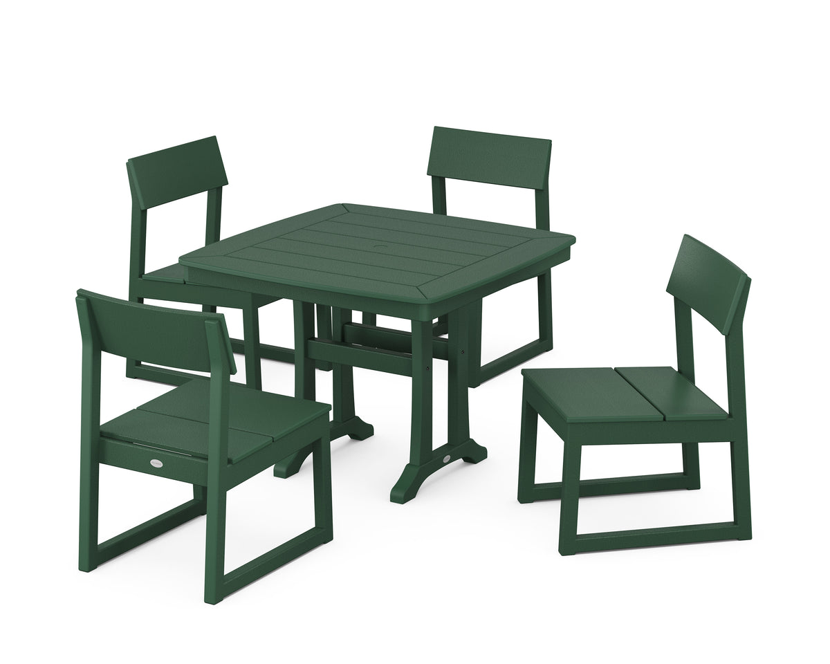 POLYWOOD EDGE Side Chair 5-Piece Dining Set with Trestle Legs (Nautical Trestle 37" Table) in Green