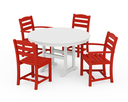 POLYWOOD La Casa Café 5-Piece Round Farmhouse Dining Set with Arm and Side Chairs in Sunset Red / White