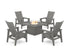 POLYWOOD 5-Piece Modern Grand Upright Adirondack Conversation Set with Fire Pit Table in Slate Grey