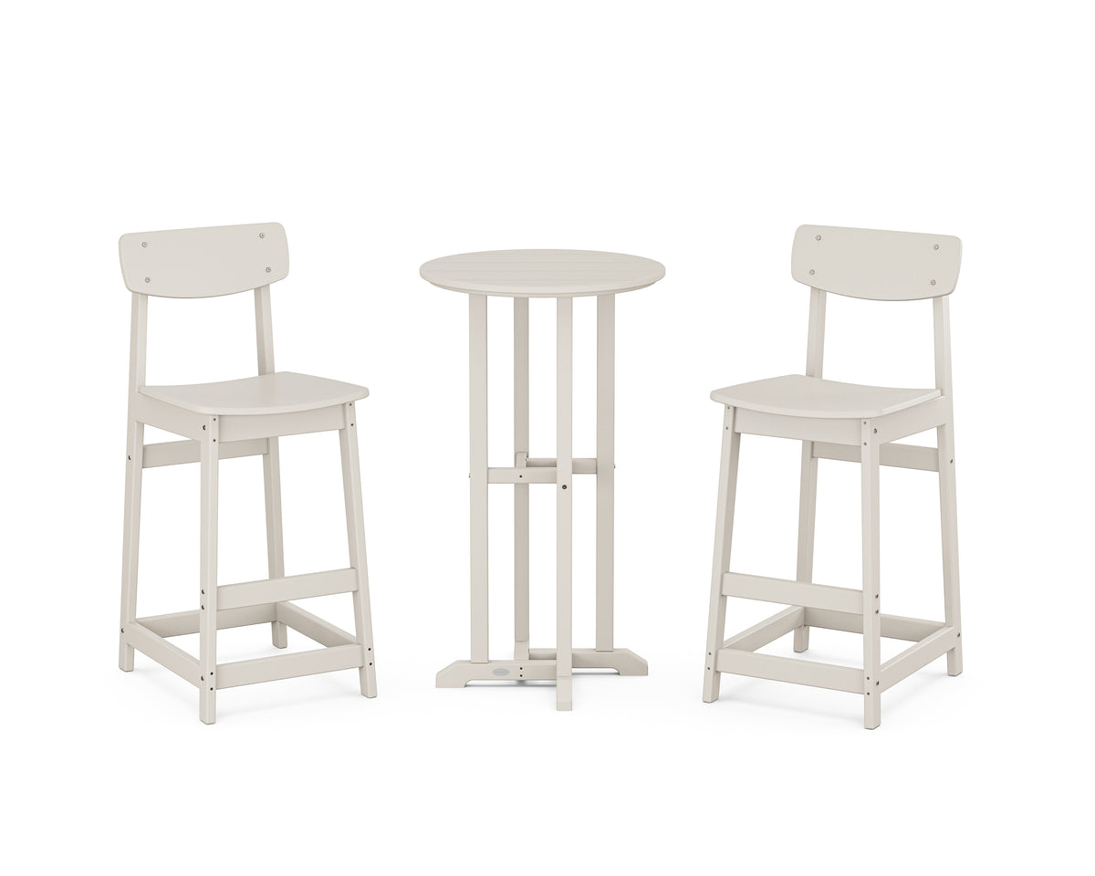 POLYWOOD Modern Studio Urban Bar Chair 3-Piece Bistro Set in Sand