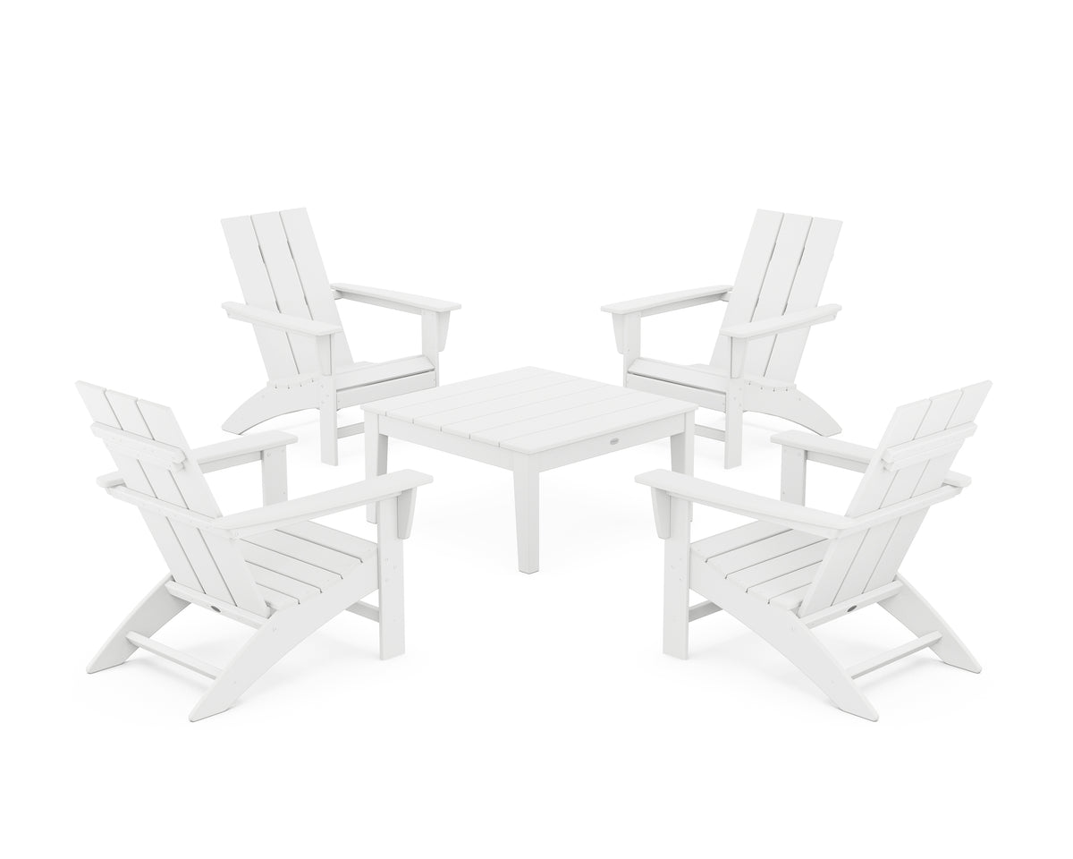 POLYWOOD 5-Piece Modern Adirondack Chair Conversation Set with 36" Conversation Table in White