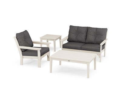 POLYWOOD Vineyard 4-Piece Deep Seating Set with 36" Coffee Table in Sand / Ash Charcoal