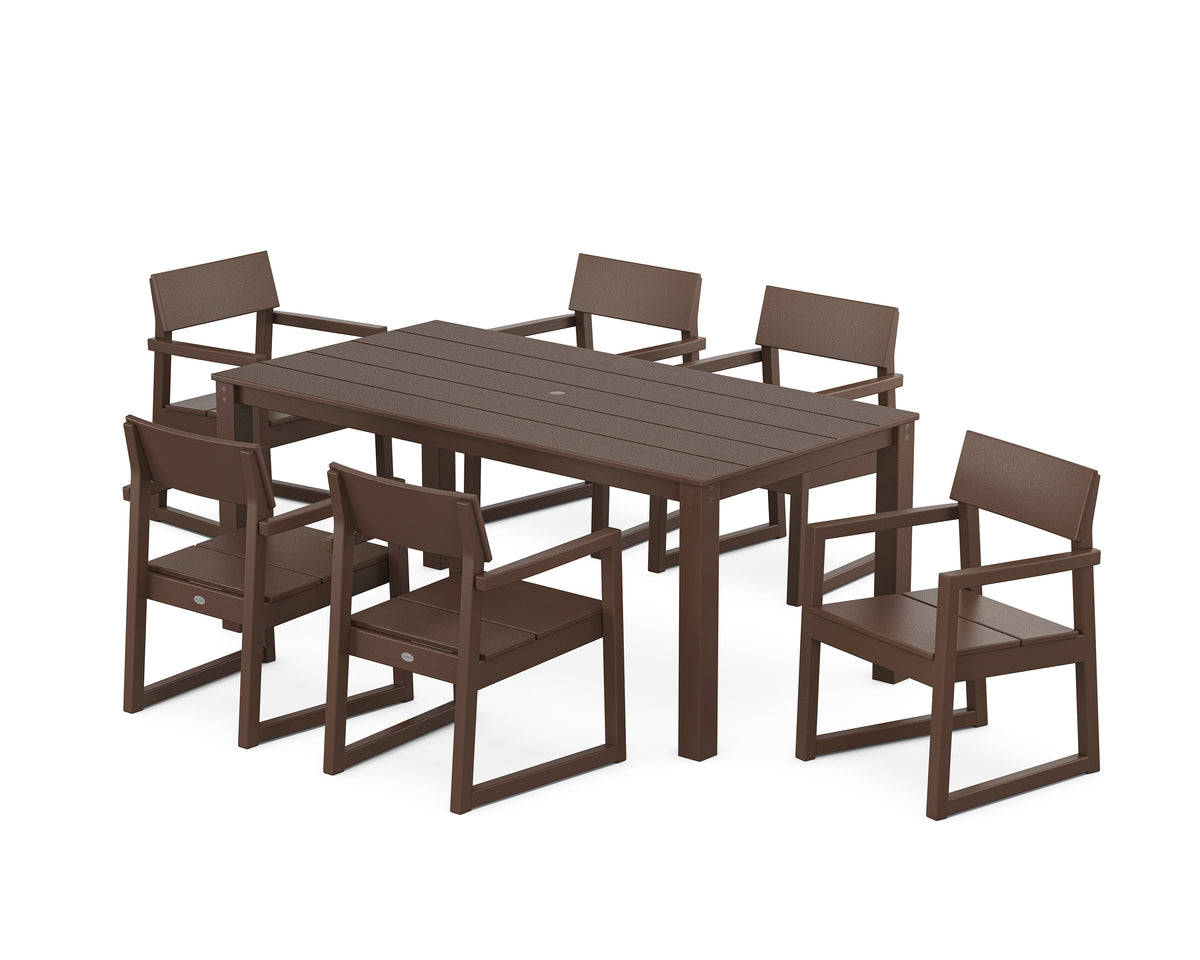 POLYWOOD EDGE Arm Chair 7-Piece Parsons Dining Set in Mahogany