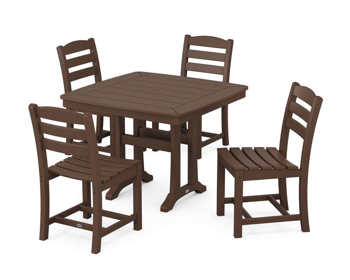 POLYWOOD La Casa Café Side Chair 5-Piece Dining Set with Trestle Legs - 37" Table in Mahogany