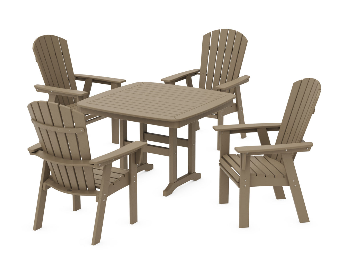 POLYWOOD Nautical Curveback Adirondack 5-Piece Dining Set - 44" Table in Vintage Sahara