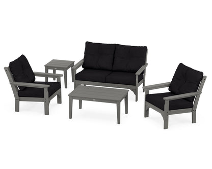 POLYWOOD Vineyard 5-Piece Deep Seating Set with Two Chairs and Loveseat in Slate Grey / Midnight Linen