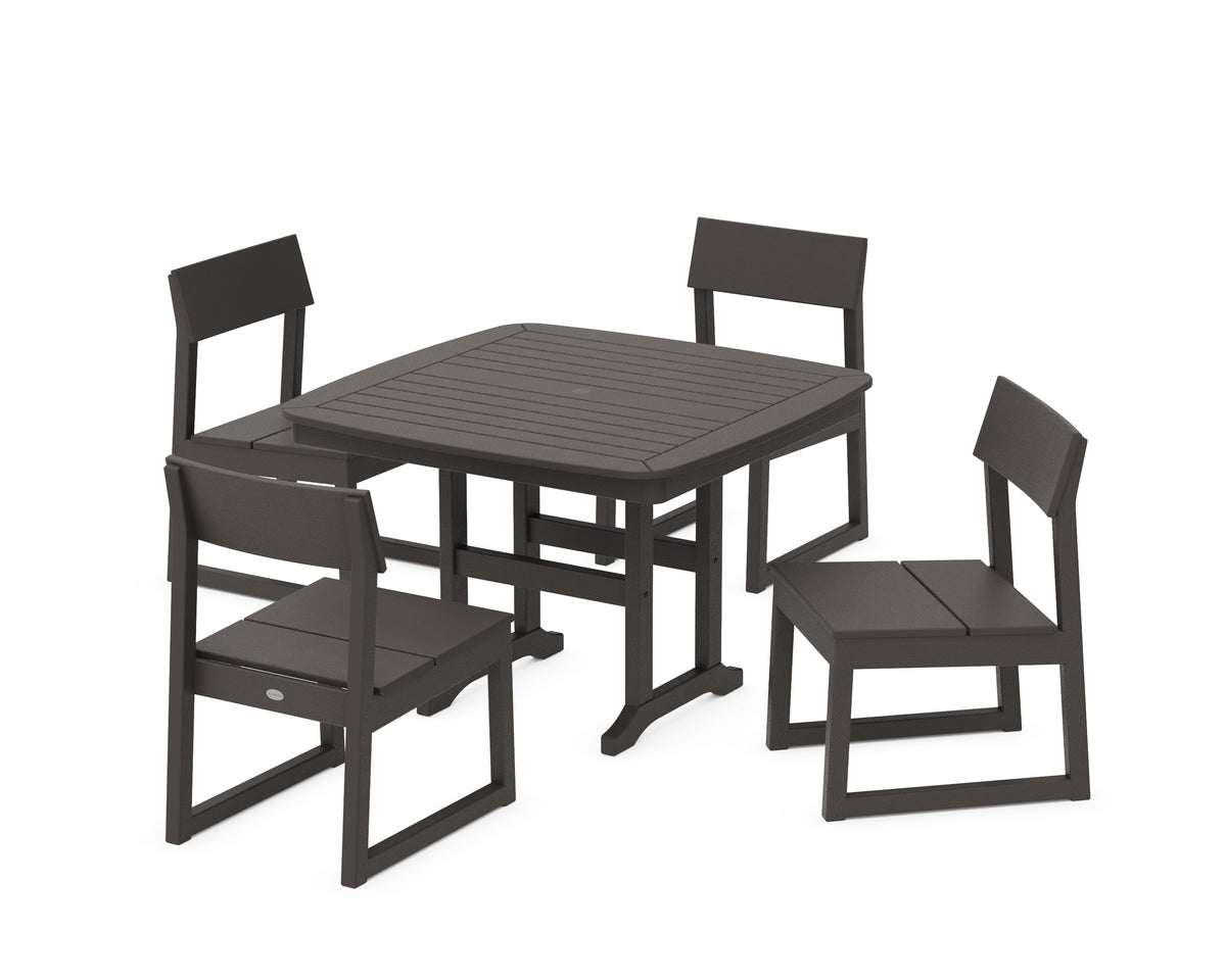 POLYWOOD EDGE Side Chair 5-Piece Dining Set with Trestle Legs (Nautical 44" Table) in Vintage Coffee