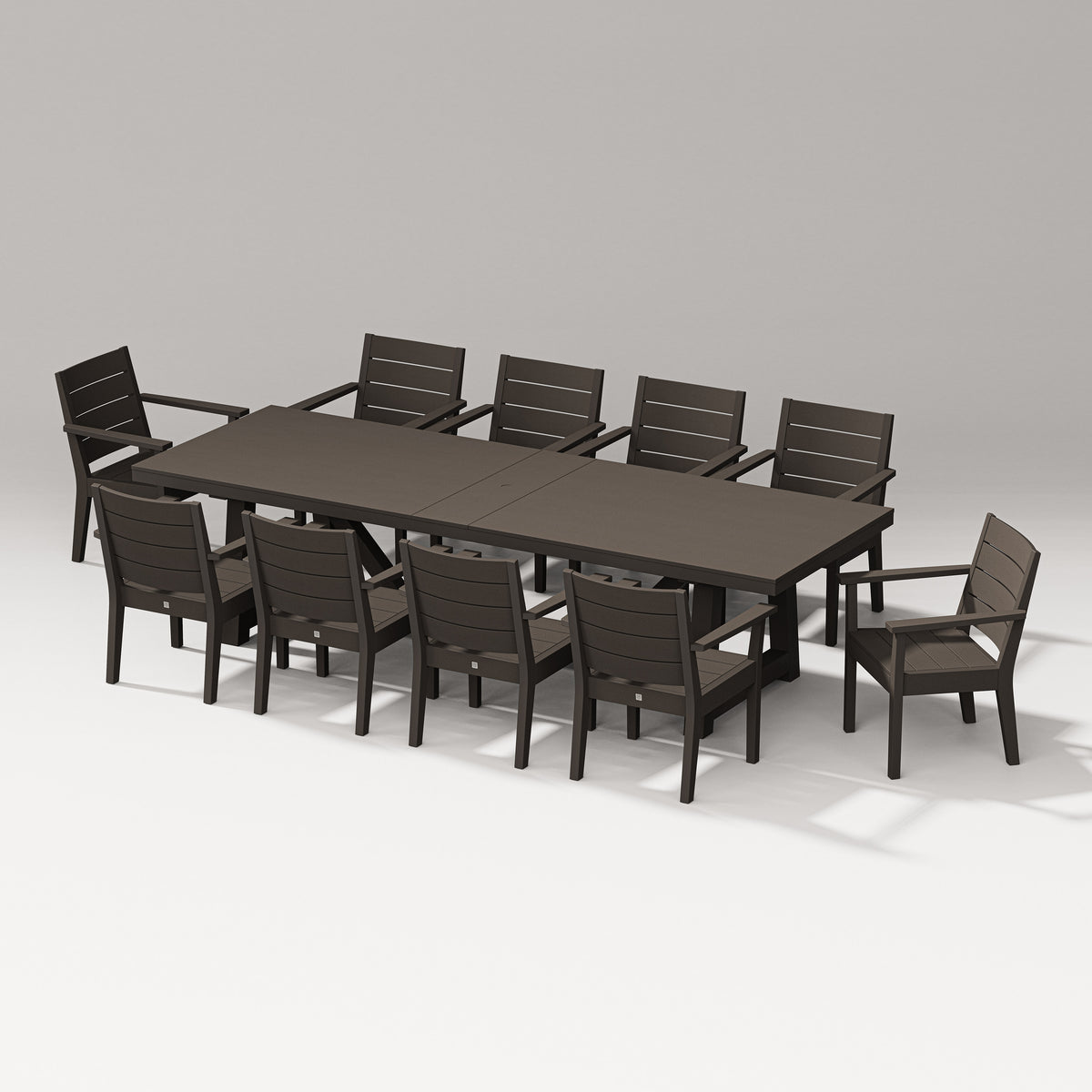 POLYWOOD Latitude Arm Chair 11-Piece A-Frame Table Dining Set in Vintage Coffee