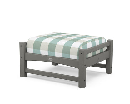 POLYWOOD Club Ottoman in Slate Grey / Buffalo Plaid Glacier Spa