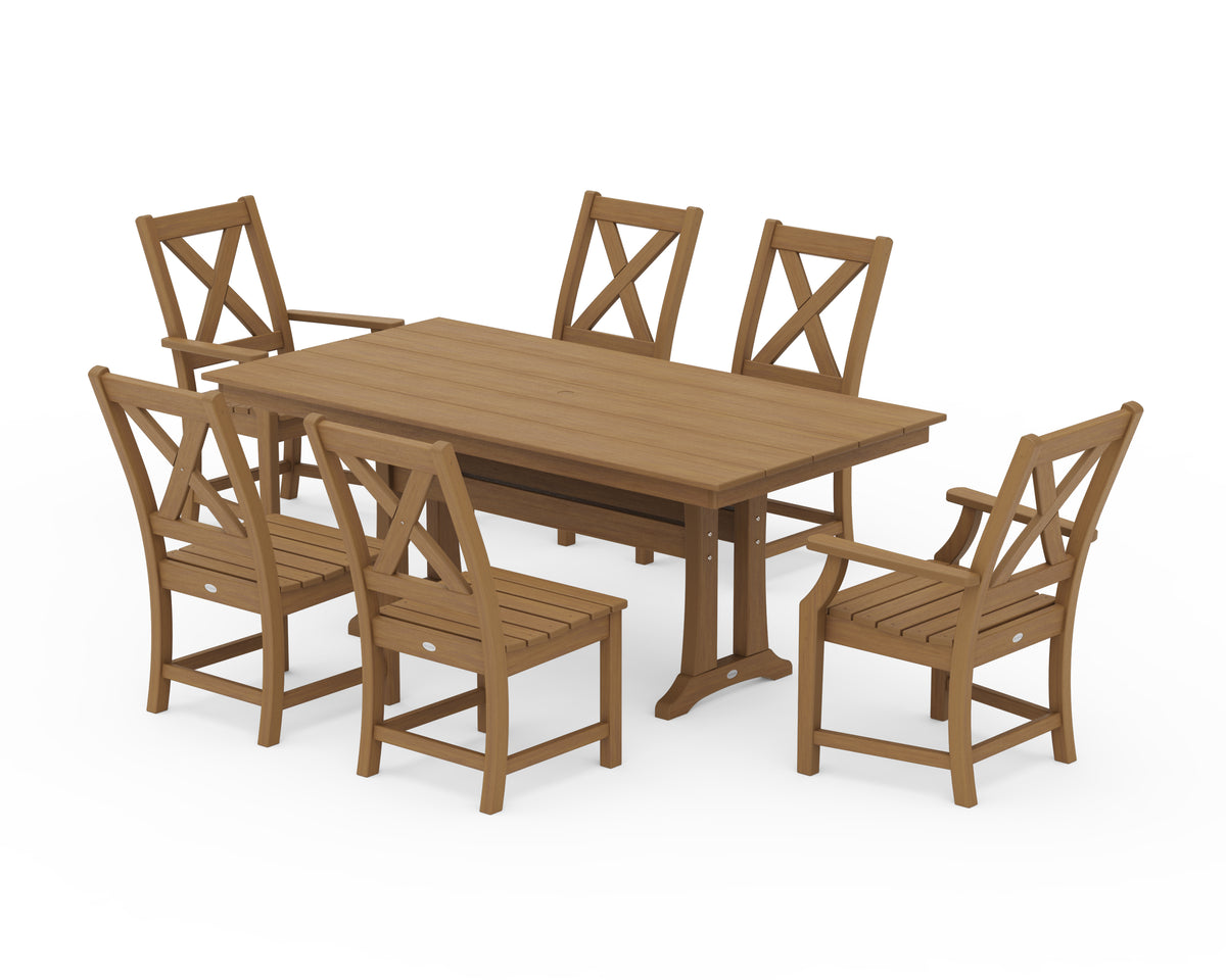POLYWOOD Braxton 7-Piece Farmhouse Dining Set with Trestle Legs in Natural