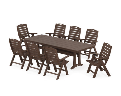 POLYWOOD Nautical Highback 9-Piece Farmhouse Dining Set with Trestle Legs in Mahogany