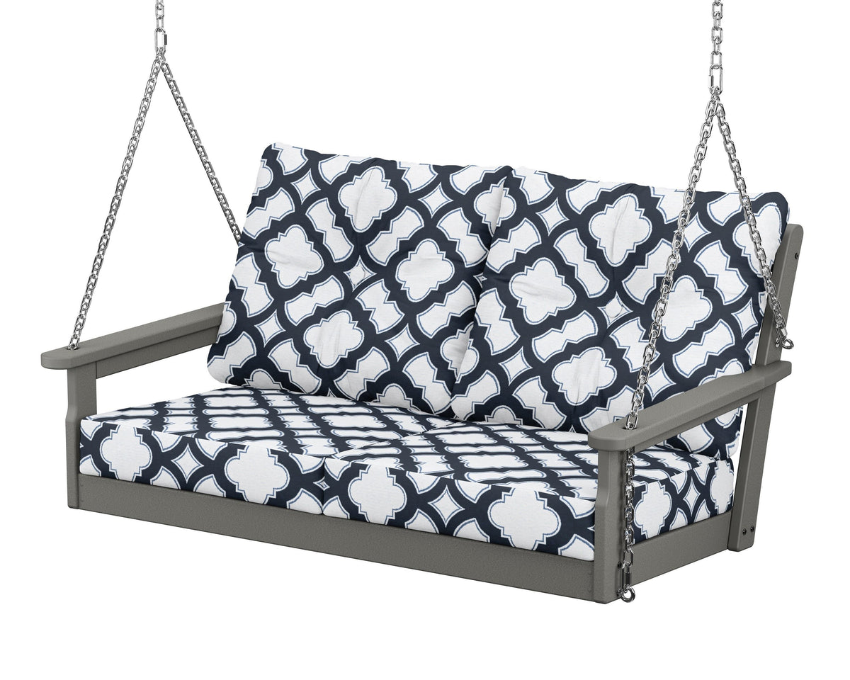 POLYWOOD Vineyard Deep Seating Swing in Slate Grey / Trellis Marine Indigo