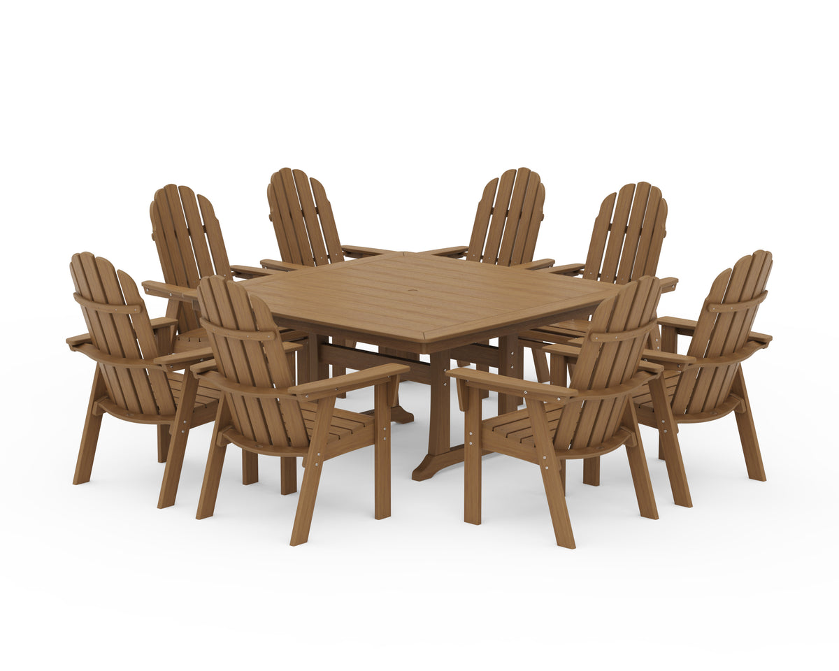 POLYWOOD Vineyard Curveback Adirondack 9-Piece Nautical Trestle Dining Set in Natural