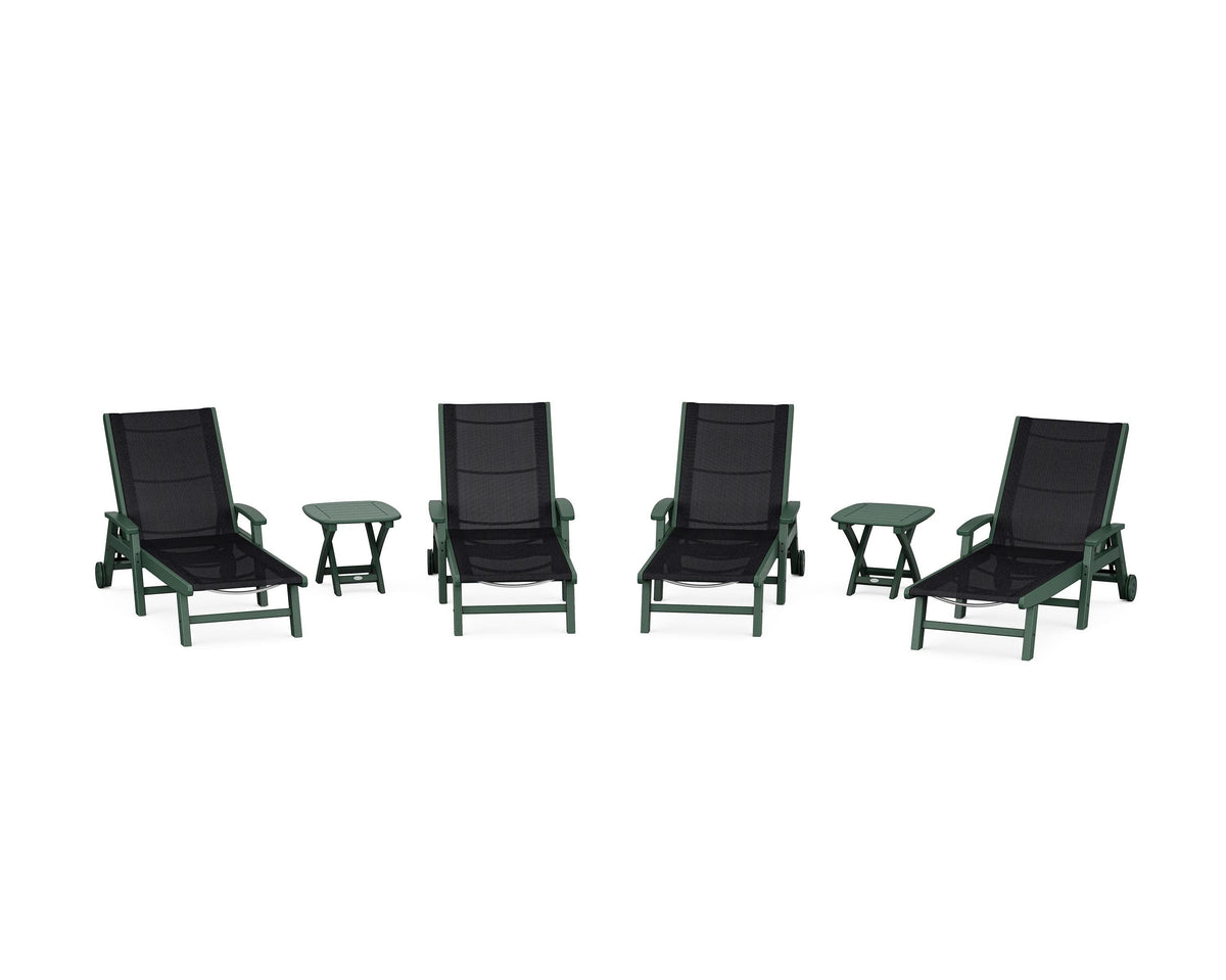 POLYWOOD Coastal Chaise 6-Piece Set with Wheels in Green / Black