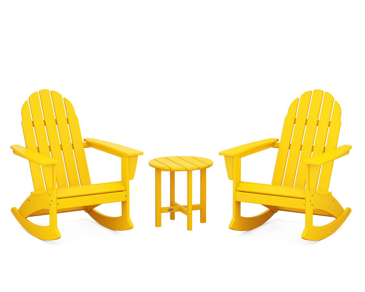 POLYWOOD Vineyard 3-Piece Adirondack Rocking Chair Set with 18" Round Table in Lemon