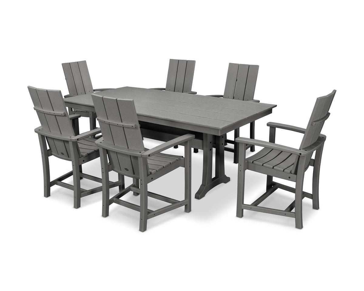 POLYWOOD Modern Adirondack 7-Piece Farmhouse Dining Set with Trestle Legs in Slate Grey