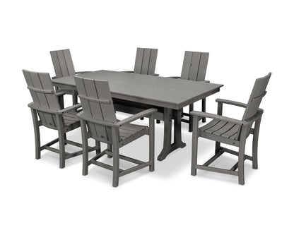 POLYWOOD Modern Adirondack 7-Piece Farmhouse Dining Set with Trestle Legs in Slate Grey