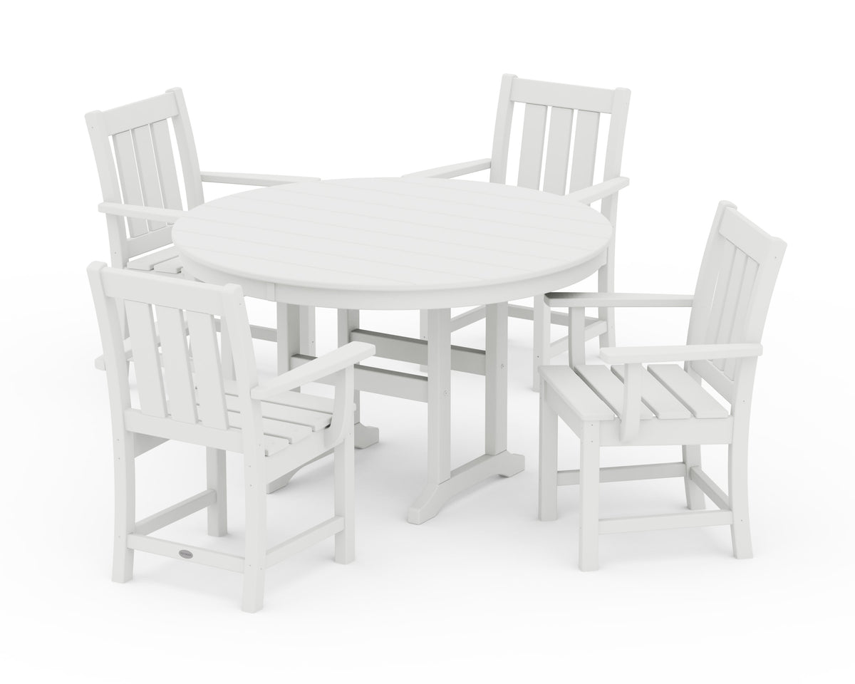 POLYWOOD Oxford 5-Piece Round Farmhouse Dining Set in White