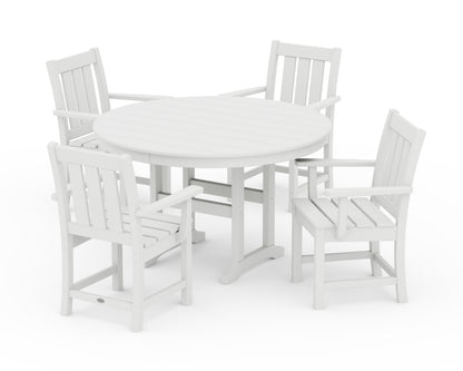 POLYWOOD Oxford 5-Piece Round Farmhouse Dining Set in White