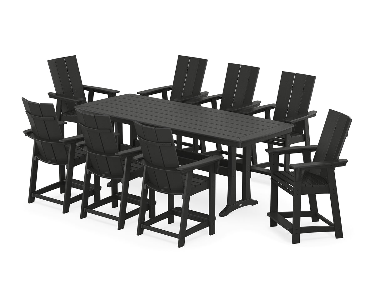 POLYWOOD Modern Curveback Adirondack 9-Piece Counter Set with Trestle Legs in Black