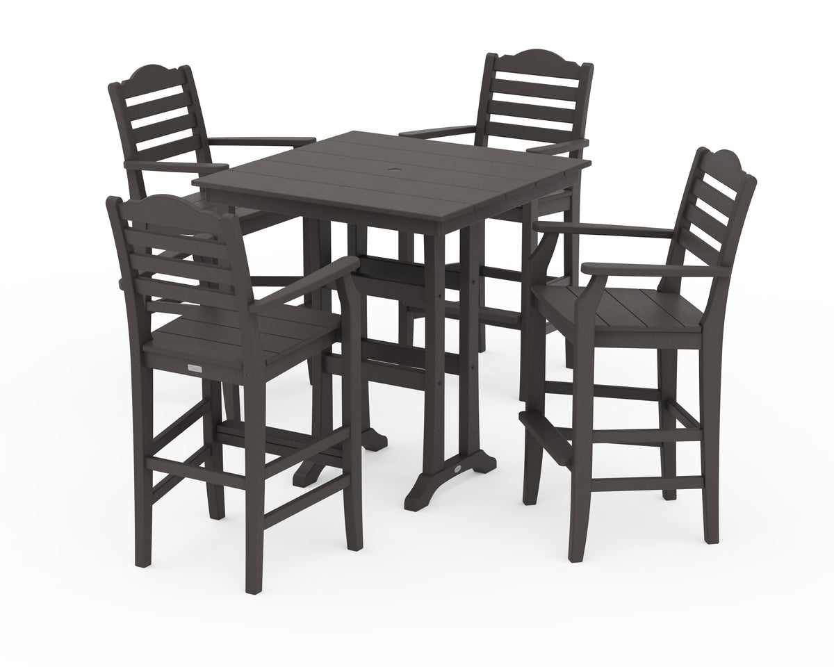 POLYWOOD Savannah 5-Piece Farmhouse Bar Set with Trestle Legs in Vintage Coffee