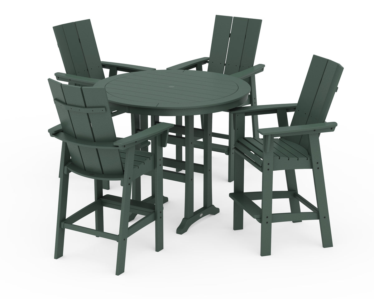 POLYWOOD Modern Curveback Adirondack 5-Piece Nautical Trestle Bar Set in Green