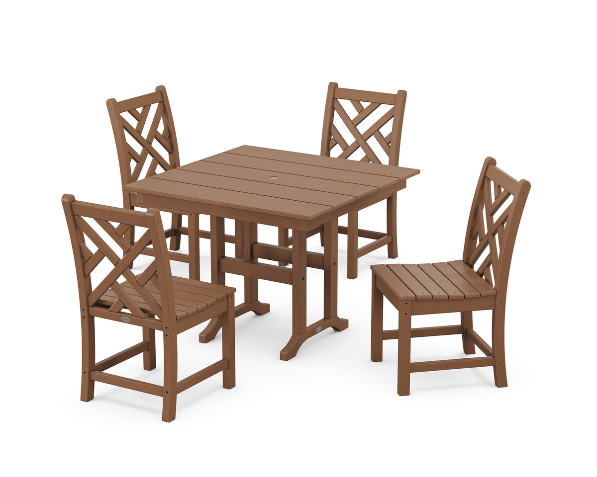POLYWOOD Chippendale Side Chair 5-Piece Farmhouse Dining Set in Teak