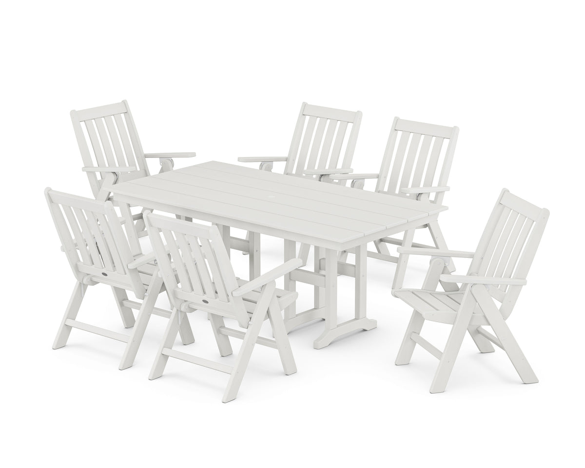 POLYWOOD Vineyard Folding Chair 7-Piece Farmhouse Dining Set in Vintage White