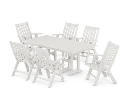 POLYWOOD Vineyard Folding Chair 7-Piece Farmhouse Dining Set in Vintage White